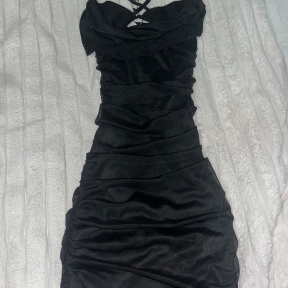 Black Bodycon Dress With Mesh Cowl - Picture 2 of 2